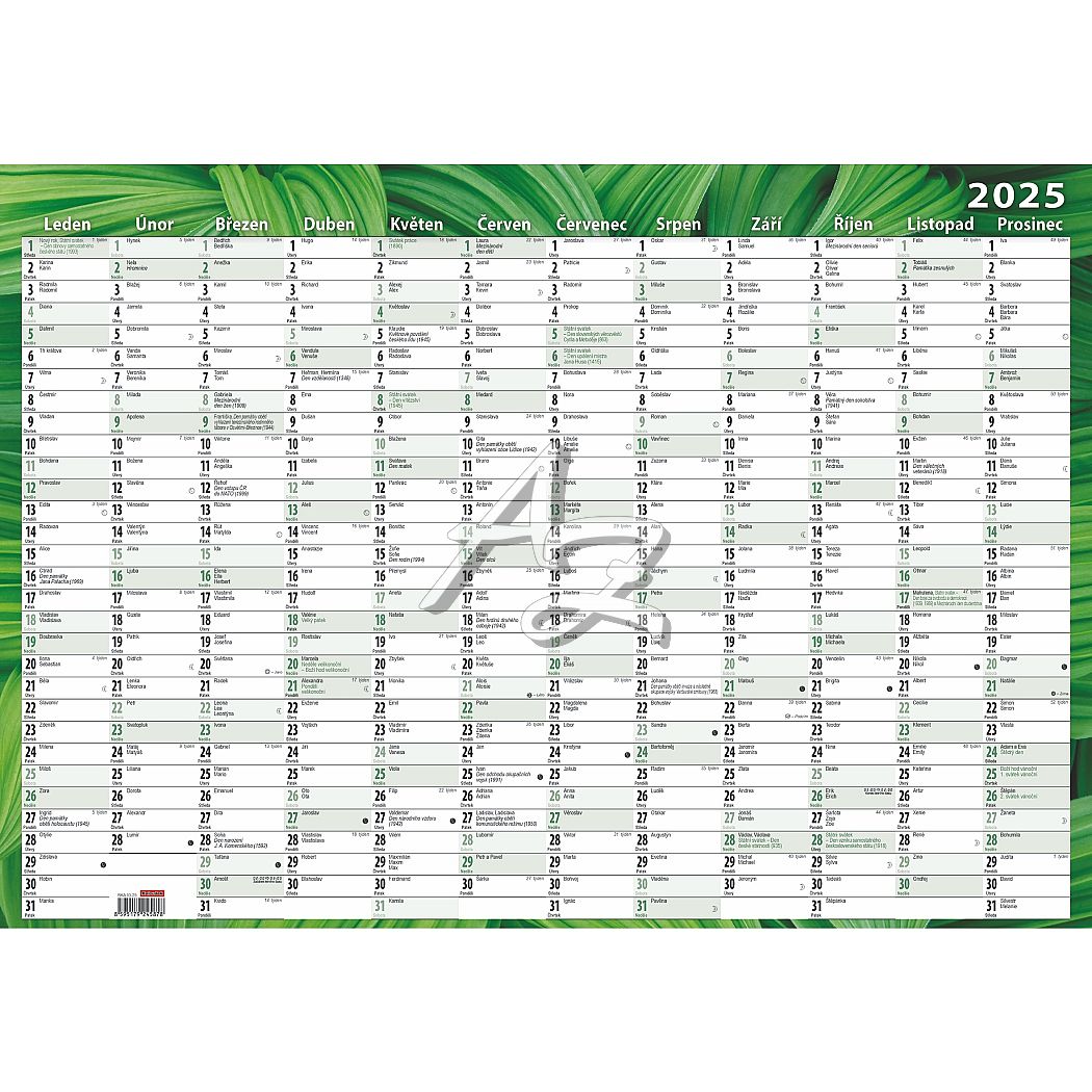 Nástěnný roční kalendář 2025, 600x420mm, Listy