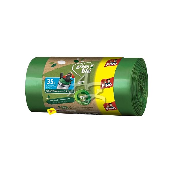 sáčky do koše LDPE 50x55cm/22ks, 35 litrů, 25µ, Green Life, Easy pack, Fino, Zelené,