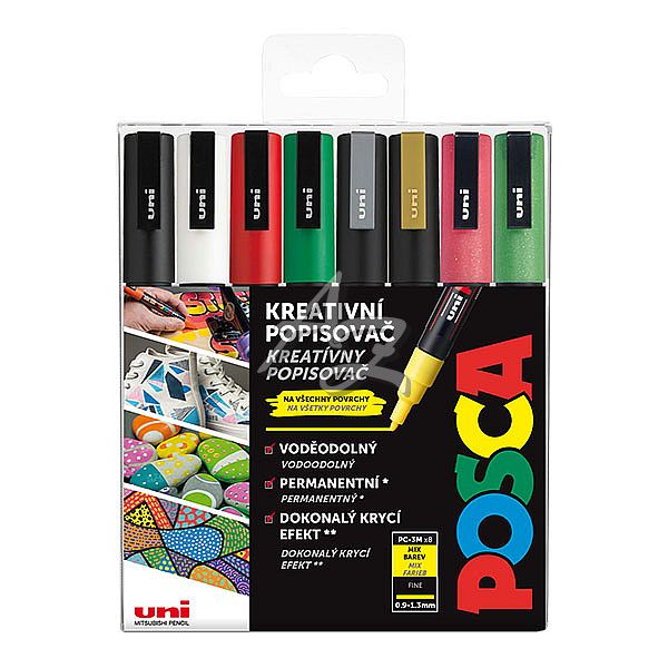 popisovač Uni Posca PC-3M/8ks, CHRISTMAS, sada vánočních barev