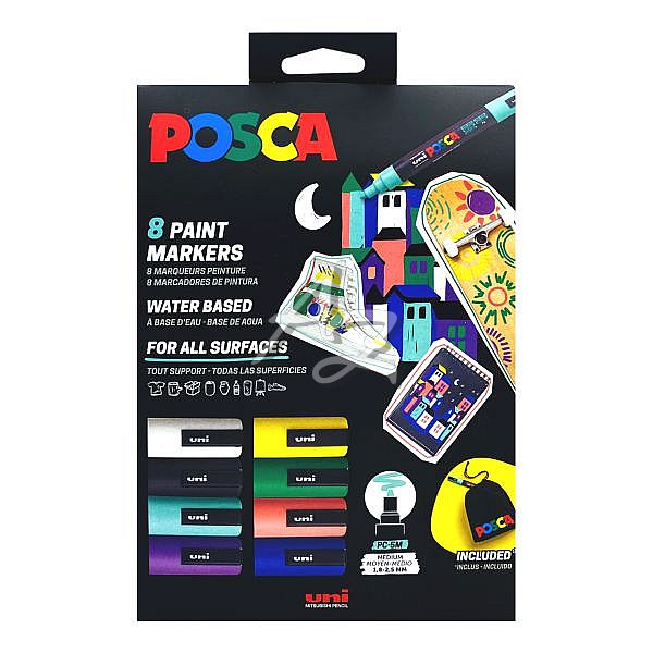 popisovač Uni Posca PC-5M/8ks sada s bavlněným pytlíkem Posca, mix barev