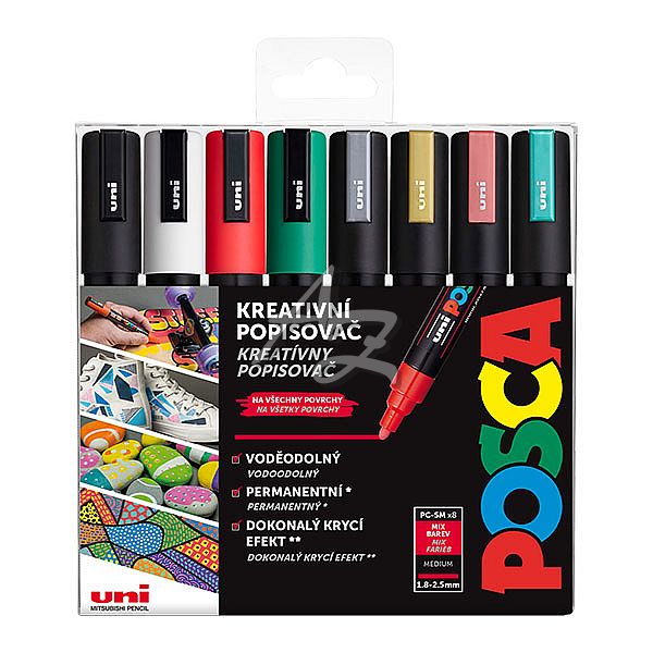 popisovač Uni Posca PC-5M/8ks, CHRISTMAS, sada vánočních tónů