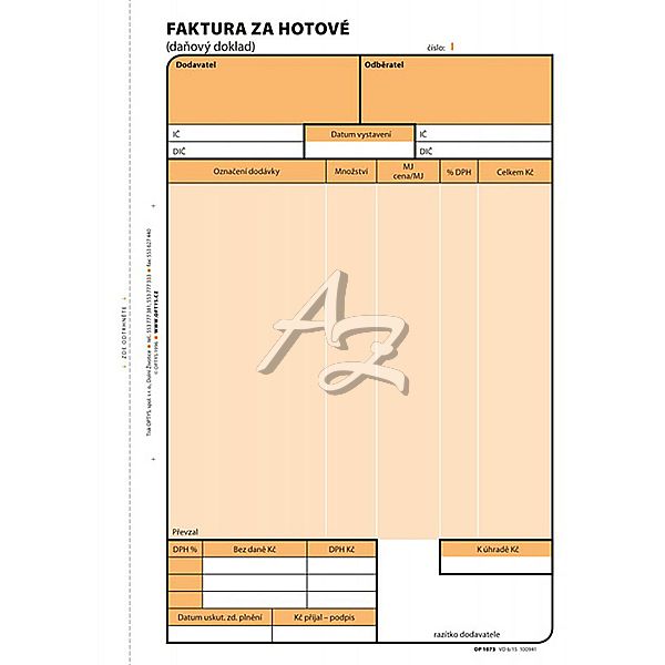faktura za hotové A5, NCR, 2x50listů, číslovaná, (1073)