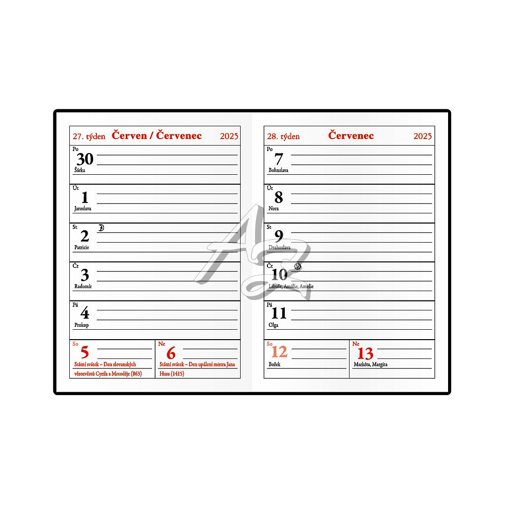 diář týdenní 2025, Ladislav, 70x100mm, PVC, Bordó