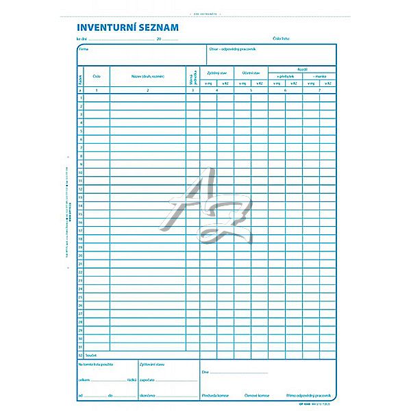 inventurní seznam A4, 100listů, (1049)