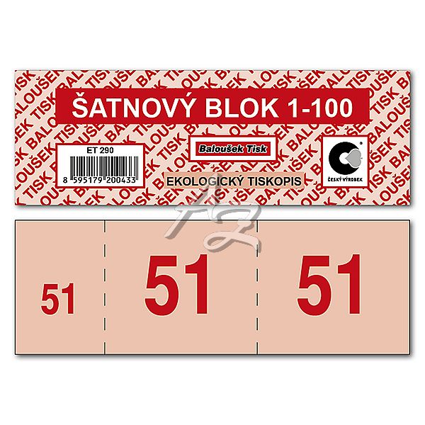 šatnové bloky 135x47mm, 1-100 čísel