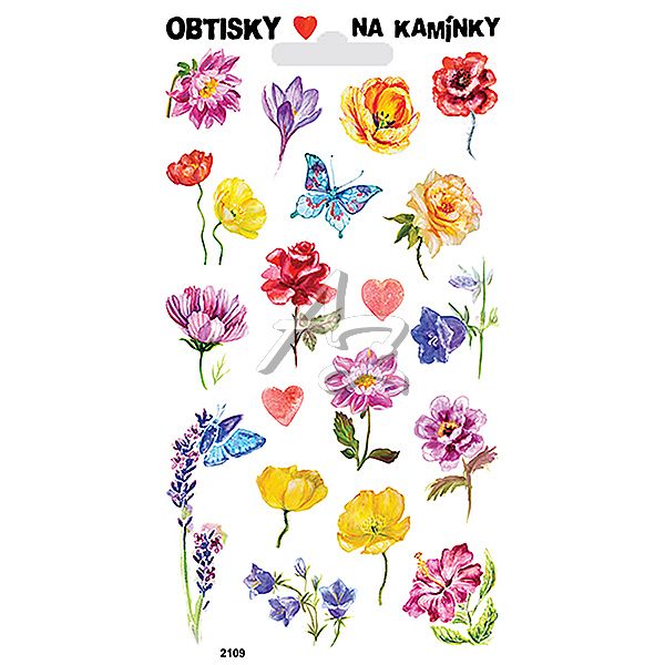 obtisky na kamínky, 95x170mm, Kytky a motýlci