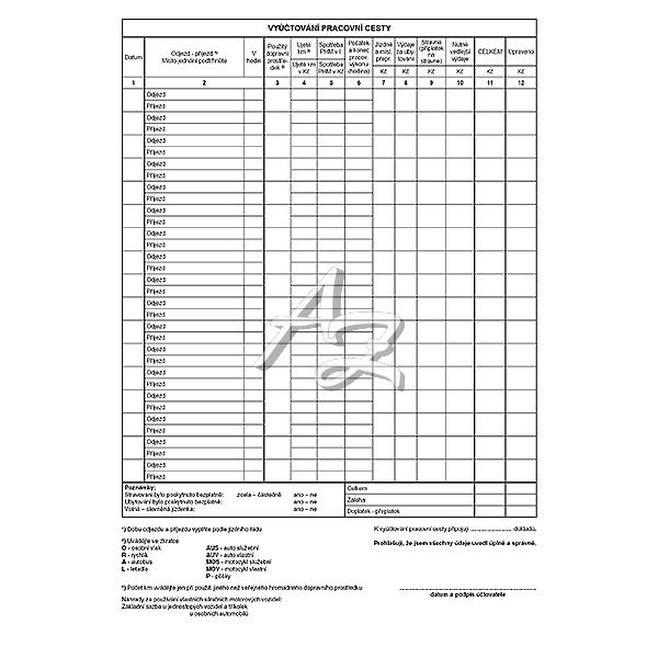 cestovní příkaz A4, 50listů, s vyúčtovaním (oboustranný)