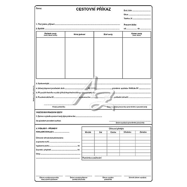 cestovní příkaz A4, 50listů, s vyúčtovaním (oboustranný)