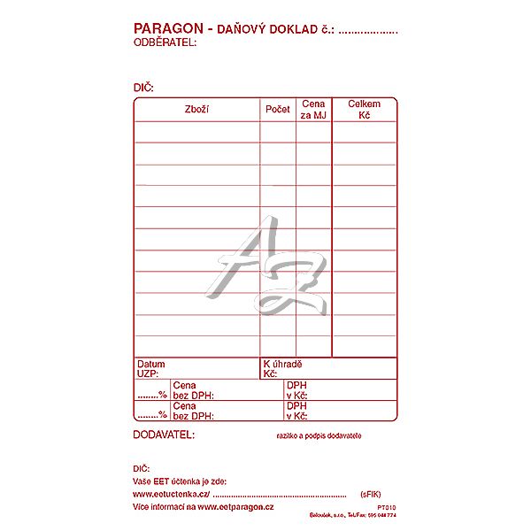 paragon-daňový doklad 80x150mm, 50listů, NCR
