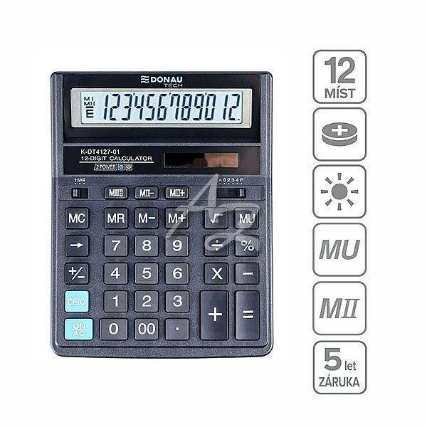 kalkulátor Donau TECH K-DT4127-01, 12místný, Černý