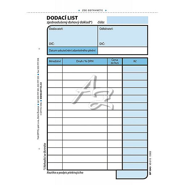 dodací list daňový doklad A6, 100listů, (1045)