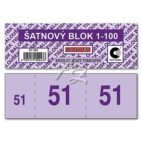 šatnové bloky 135x47mm, 1-100 čísel