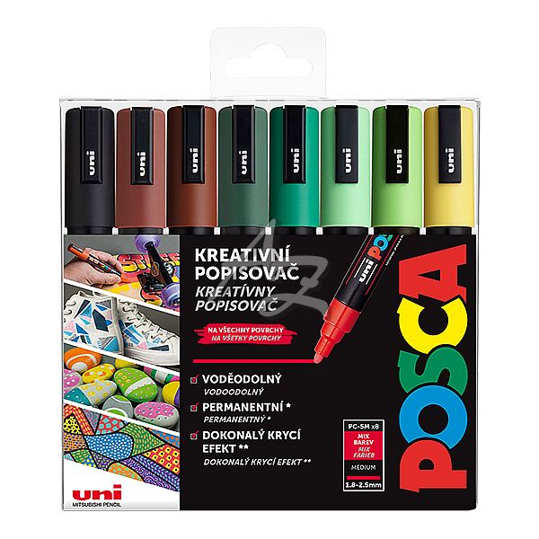 popisovač Uni Posca PC-5M/8ks, EARTH, sada zemitých tónů