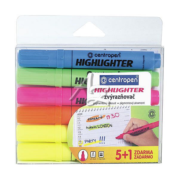 zvýrazňovač 8552/5+1, Highlighter, 1-4,6mm, sada 5 barev