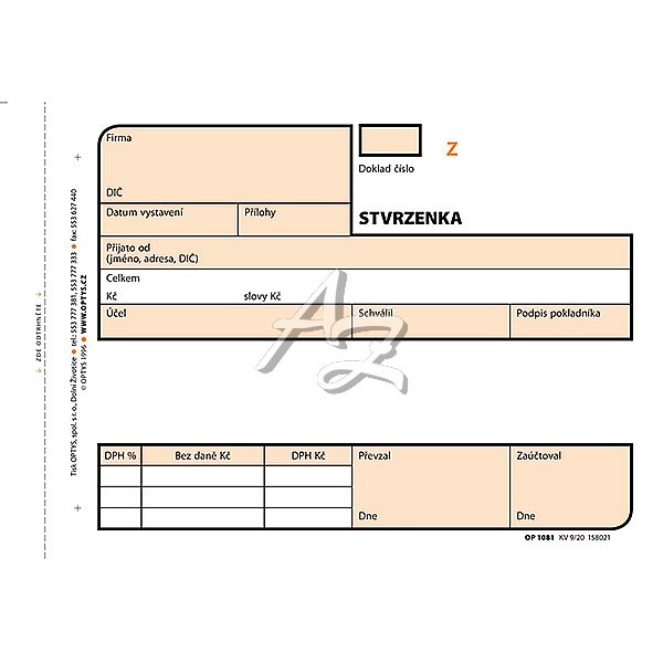 příjmový pokladní doklad A6, NCR, 2x50listů, číslovaný, (1081)