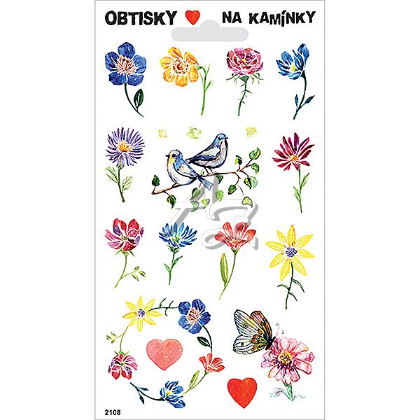 obtisky na kamínky, 95x170mm, Kytky a ptáčci