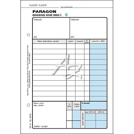paragon zjednodušený daňový doklad A6, číslovaný, 2x50listů, (1041)