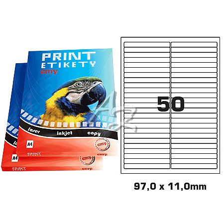samolepicí etikety  97,0x11,0mm/100archů, Bílé, 50etiket/arch, Emy