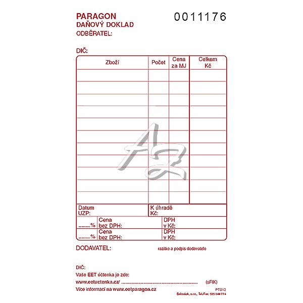 paragon-daňový doklad 80x150mm, 50listů, NCR, číslovaný