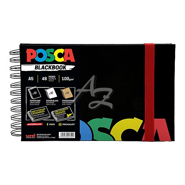 skicák Posca A5/48listů 100g, černý, mix 3 barev papíru