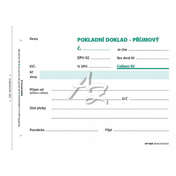 příjmový pokladní doklad A6, NCR, 100listů, (1068)