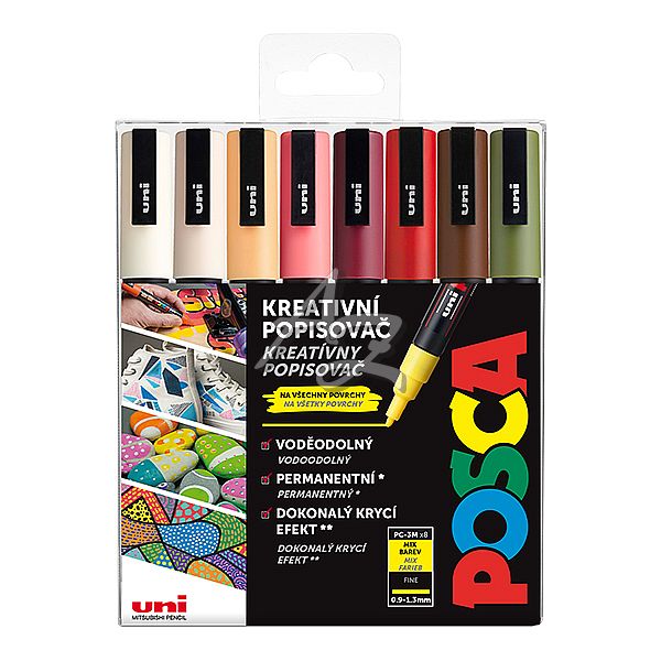 popisovač Uni Posca PC-3M/8ks, AUTUMN, sada zemitých tónů