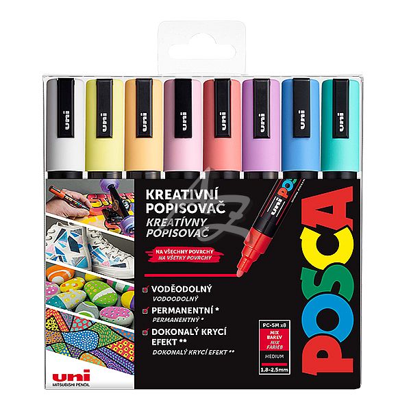 popisovač Uni Posca PC-5M/8ks sada pastelových barev