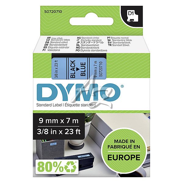 páska DYMO D1, černý tisk/modrý podklad, 9mm/7m