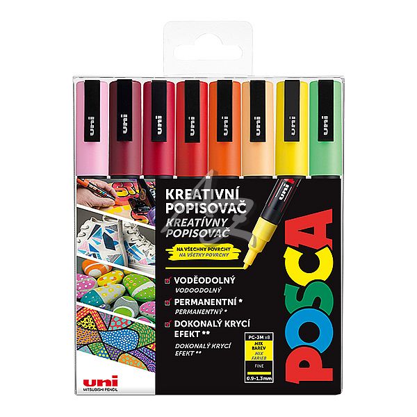 popisovač Uni Posca PC-3M/8ks, SUMMER, sada teplých tónů