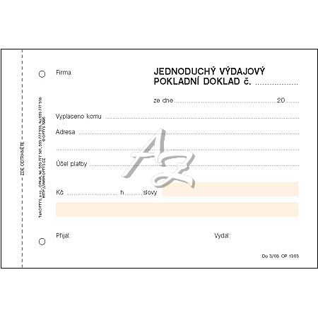 jednoduchý výdajový pokladní doklad A6, NCR, 100istů, (1303)