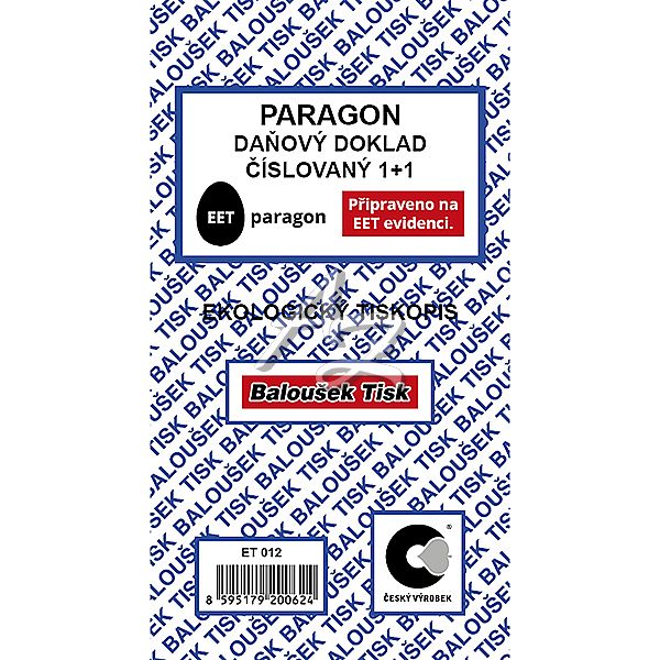 paragon-daňový doklad 80x150mm, 50listů, číslovaný 1+1