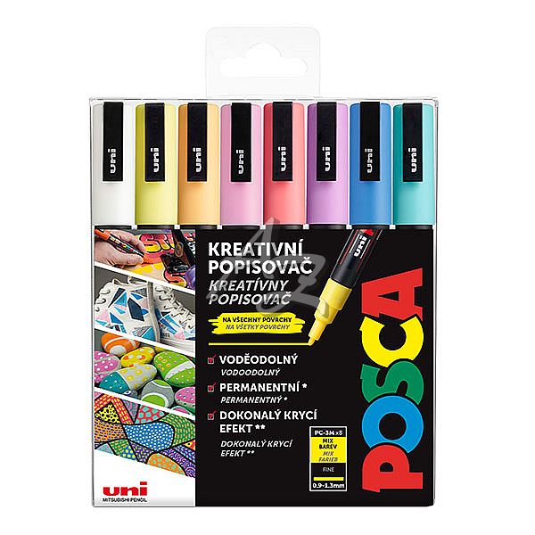 popisovač Uni Posca PC-3M/8ks sada pastelových barev