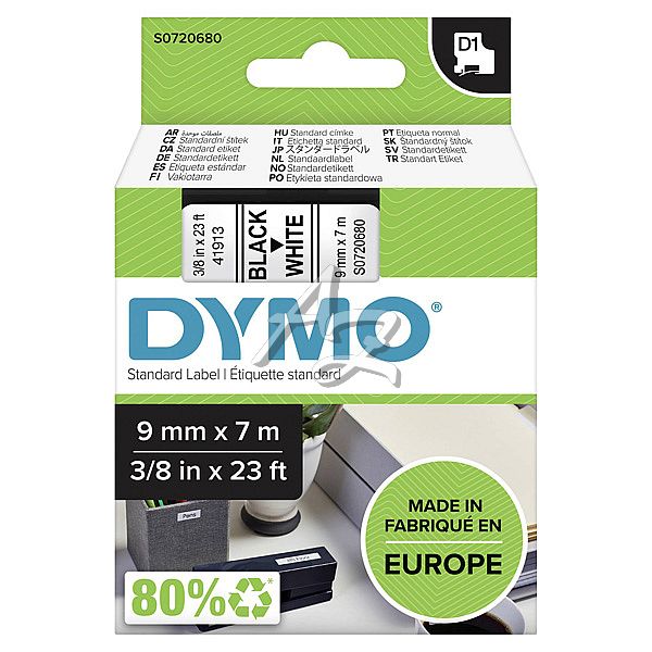páska DYMO D1, černý tisk/bílý podklad, 9mm/7m