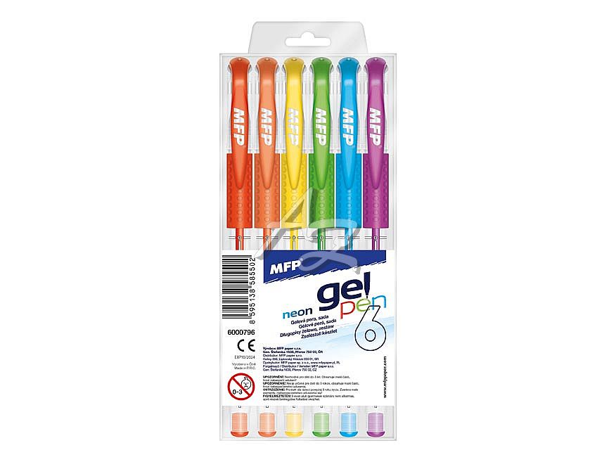 gelové pero/6barev, 0,8mm, sada Neon, GN1038-6