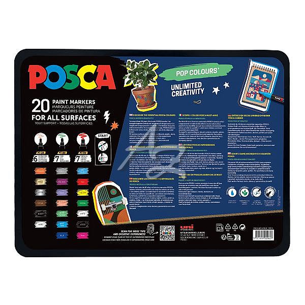 popisovač Uni Posca Pop Colours/20ks sada v kovovém boxu, mix barev