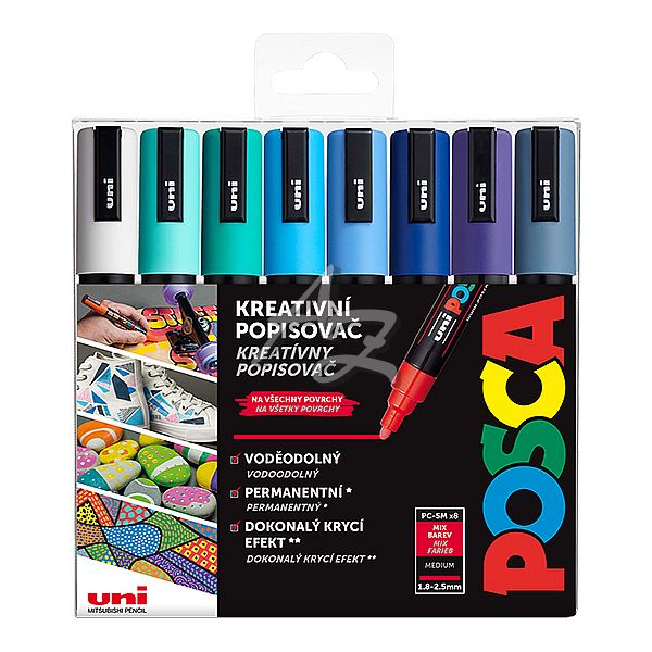 popisovač Uni Posca PC-5M/8ks, OCEAN, sada mořských tónů