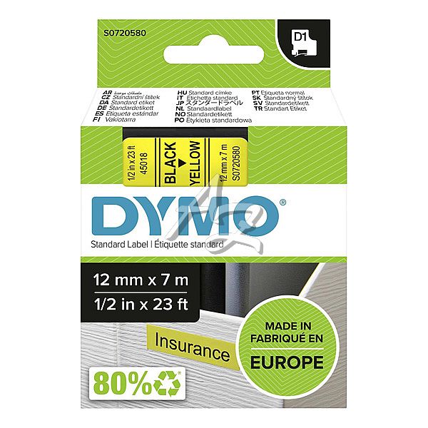 páska DYMO D1, černý tisk/žlutý podklad, 12mm/7m