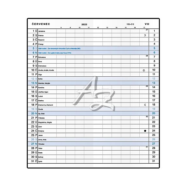 diář měsíční 2025, Xenie, 79x179mm, PVC, Černý