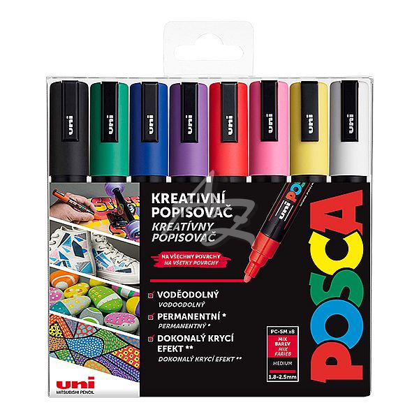 popisovač Uni Posca PC-5M/8ks sada základních barev