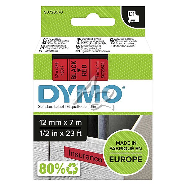 páska DYMO D1, černý tisk/červený podklad, 12mm/7m