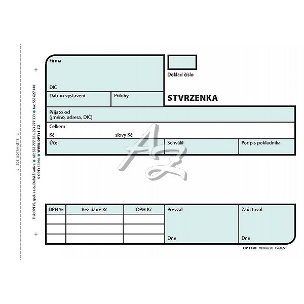 příjmový pokladní doklad A6, NCR, 2x50listů, (1091)