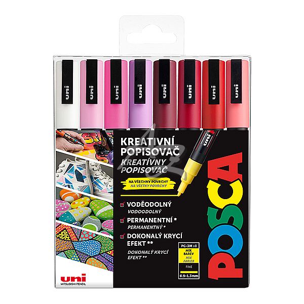 popisovač Uni Posca PC-3M/8ks, LOVE, sada teplých tónů