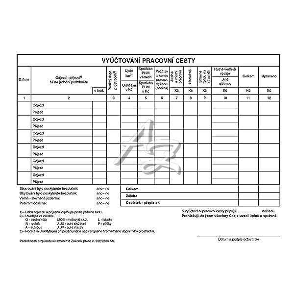 cestovní příkaz A5, 50listů, s vyúčtovaním (oboustranný)