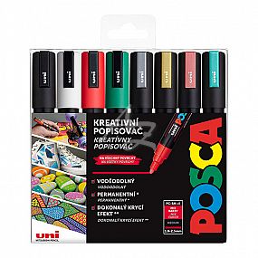 popisovač Uni Posca PC-5M/8ks, CHRISTMAS, sada vánočních tónů