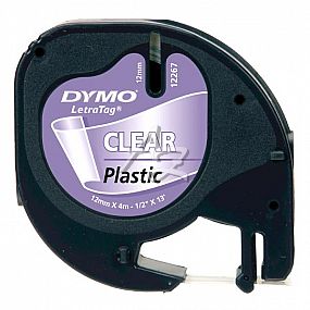 páska DYMO LetraTag plastová, černý tisk/průhledný podklad, 12mm/4m