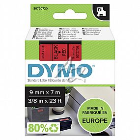 páska DYMO D1, černý tisk/červený podklad, 9mm/7m