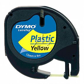 páska DYMO LetraTag plastová, černý tisk/žlutý podklad, 12mm/4m