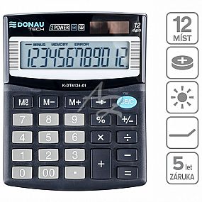 kalkulátor Donau TECH K-DT4124-01, 12místný, Černý
