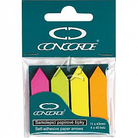 samolepicí záložky CONCORDE 11x43mm, 4x40listů, šipky, závěs, neon barevné