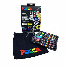 popisovač Uni Posca PC-5M/8ks sada s bavlněným pytlíkem Posca, mix barev